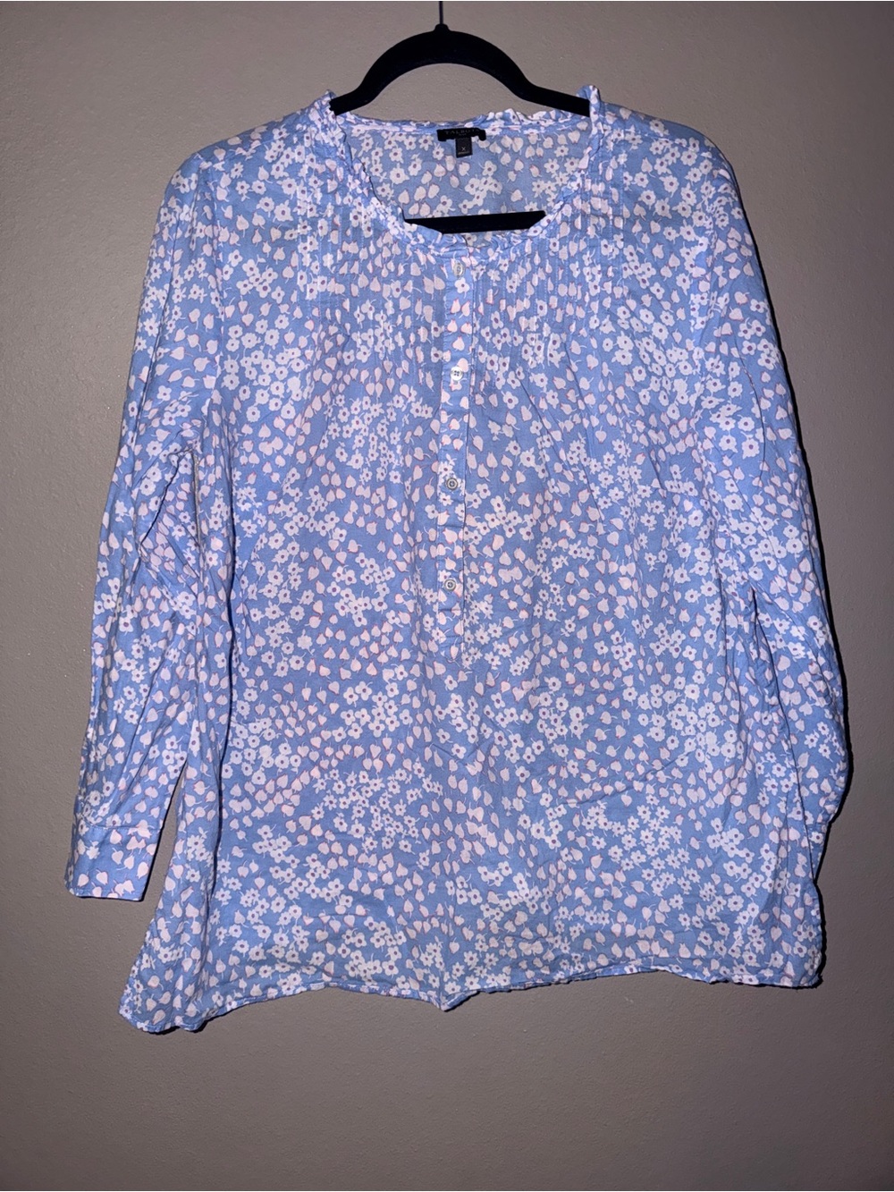Talbots Light Blue and White Floral Henley Blouse